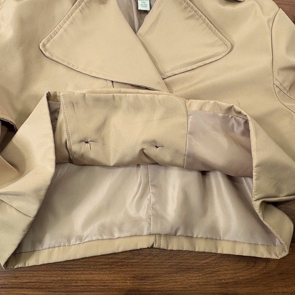 RSQ Cropped Trench Jacket Womens Medium Tan Double Breasted Belted Chic Utility - Picture 3 of 11